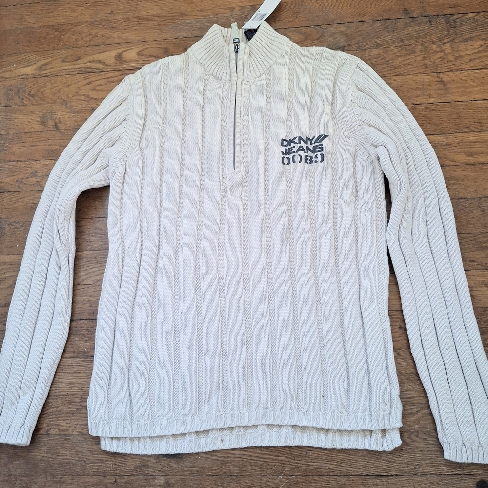 DKNY Men's Zip-Up Sweater in Cream Size M